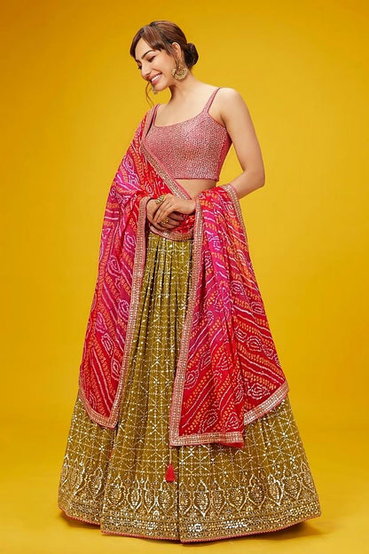 Georgette Lehenga Choli In Mehendi Green Colour LC10110169