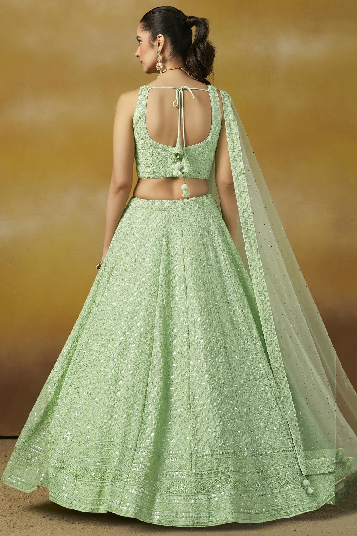Georgette Lehenga Choli In Mint Green Colour LC10110135