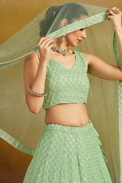 Georgette Lehenga Choli In Mint Green Colour LC10110135