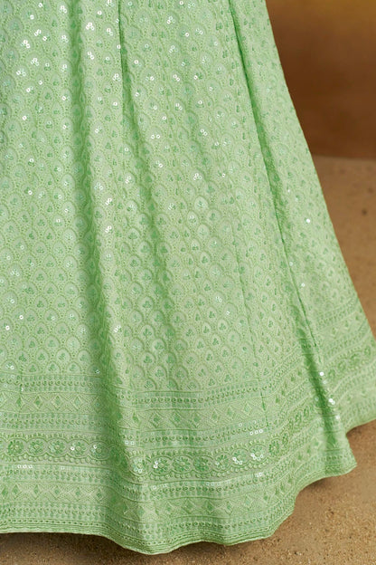 Georgette Lehenga Choli In Mint Green Colour LC10110135