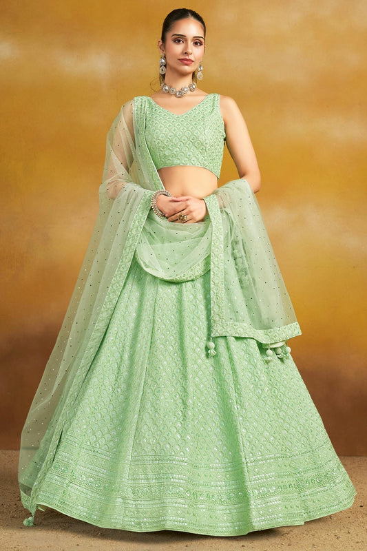 Georgette Lehenga Choli In Mint Green Colour LC10110135