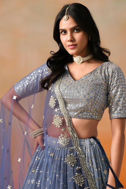 Georgette Lehenga Choli In Navy Blue Colour LC10110121