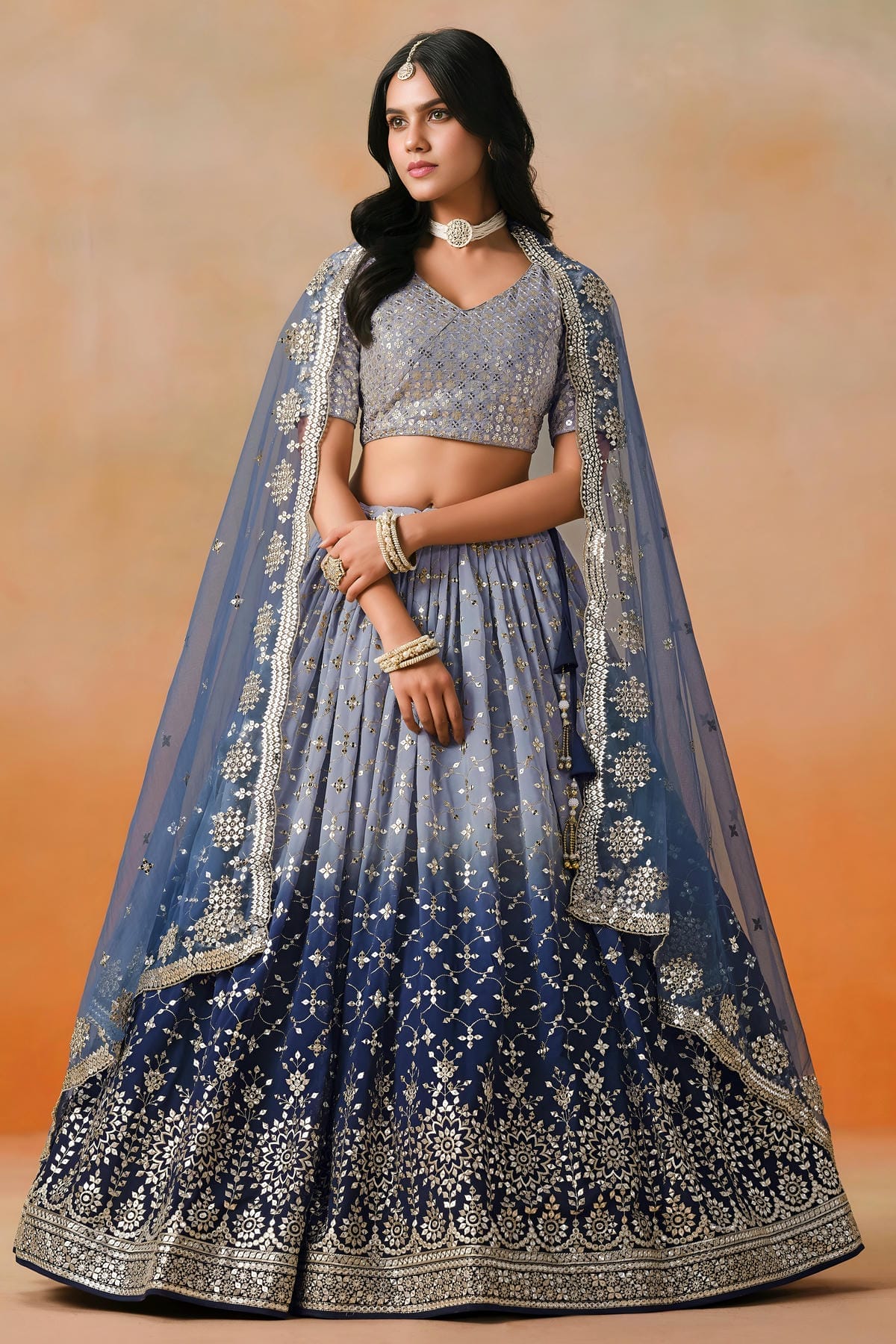 Georgette Lehenga Choli In Navy Blue Colour LC10110121