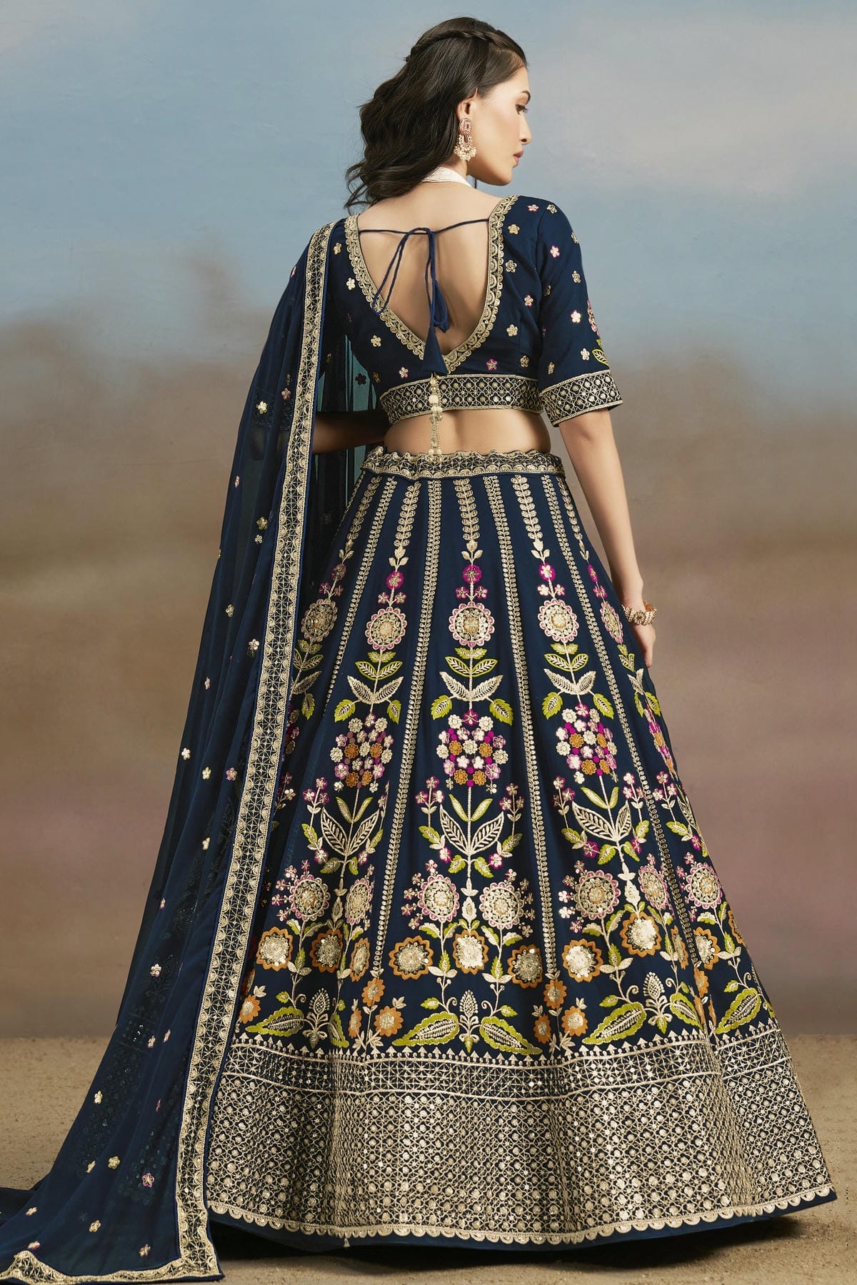 Georgette Lehenga Choli In Navy Blue Colour LC10110143