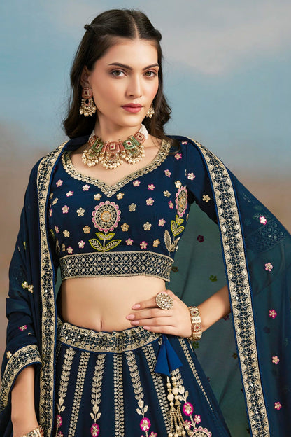 Georgette Lehenga Choli In Navy Blue Colour LC10110143