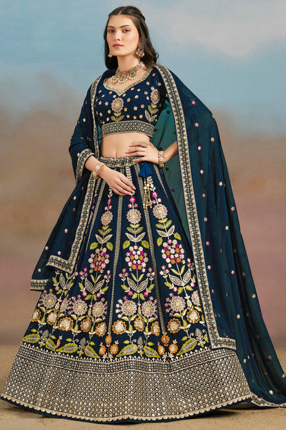 Georgette Lehenga Choli In Navy Blue Colour LC10110143