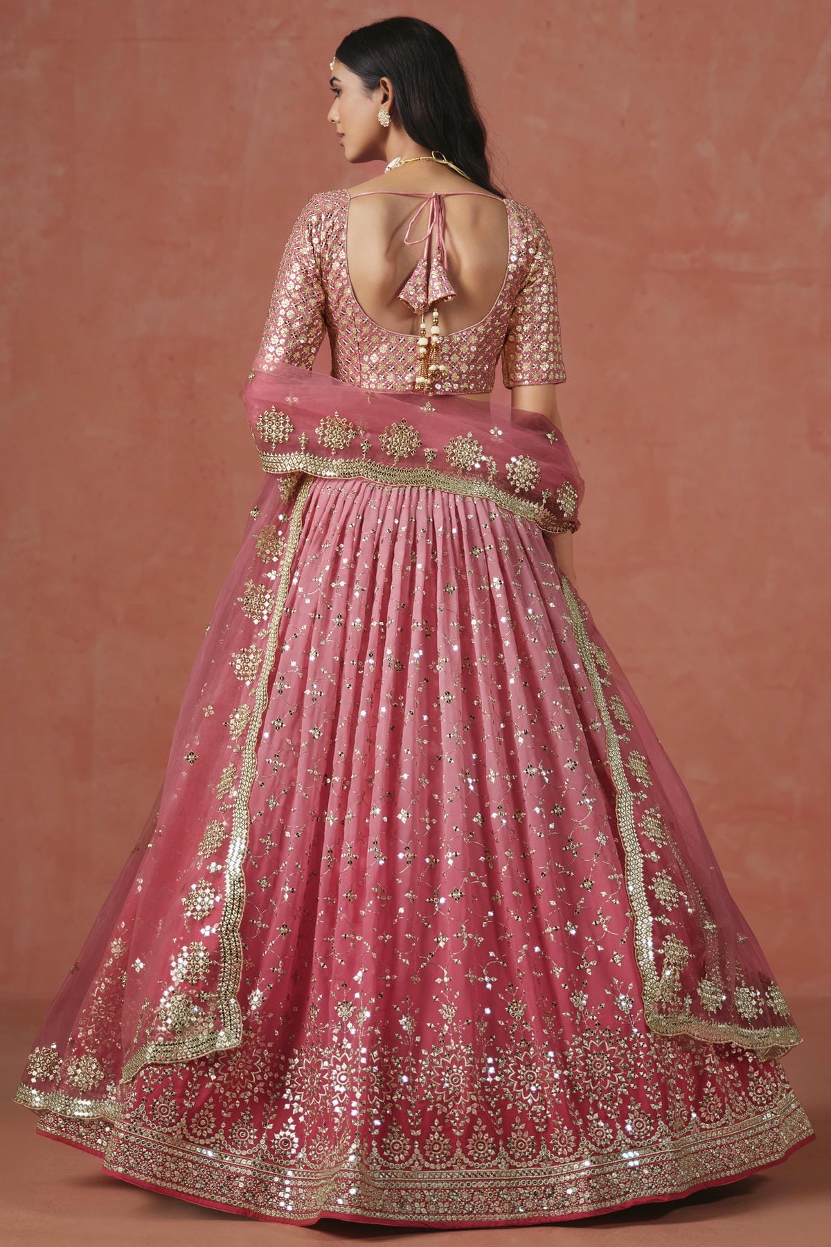 Georgette Lehenga Choli In Peach Colour LC10110122