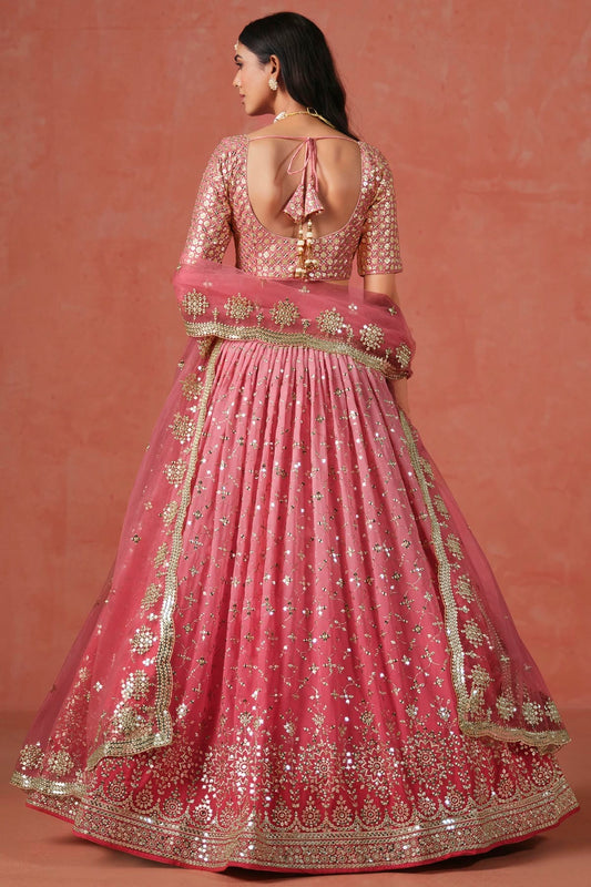 Georgette Lehenga Choli In Peach Colour LC10110122