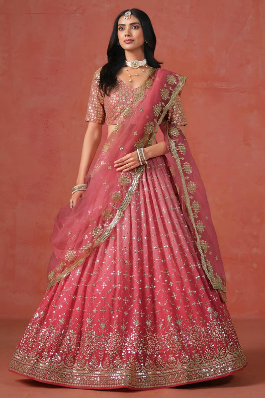 Georgette Lehenga Choli In Peach Colour LC10110122