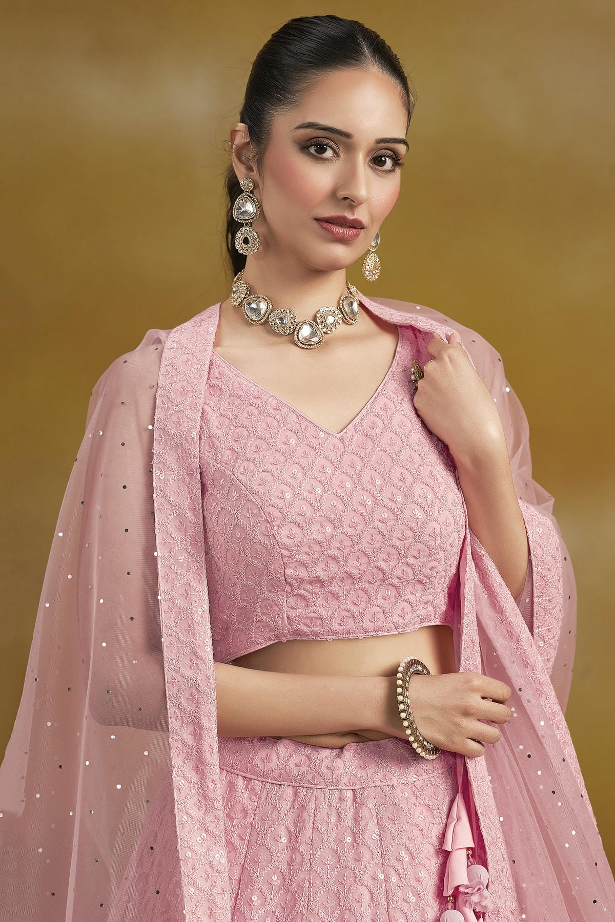 Georgette Lehenga Choli In Pink Colour LC10110140