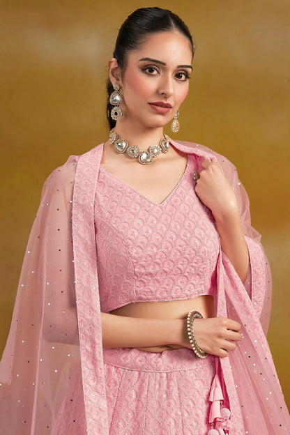 Georgette Lehenga Choli In Pink Colour LC10110140