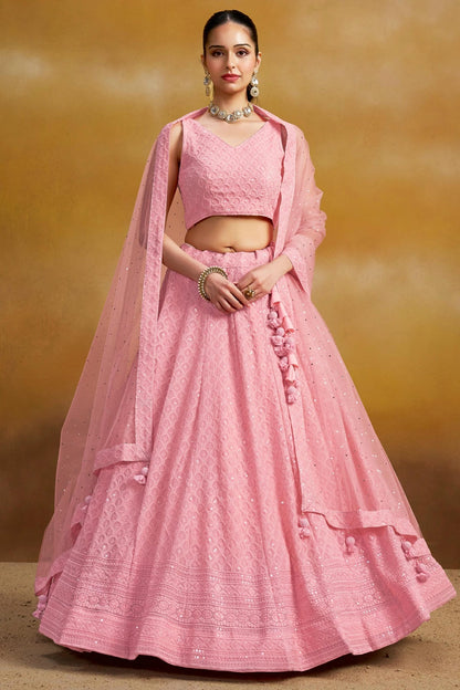 Georgette Lehenga Choli In Pink Colour LC10110140