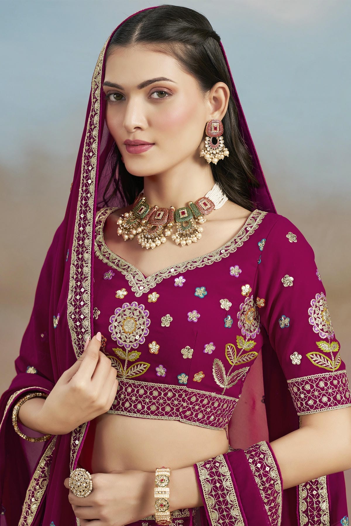 Georgette Lehenga Choli In Pink Colour LC10110147