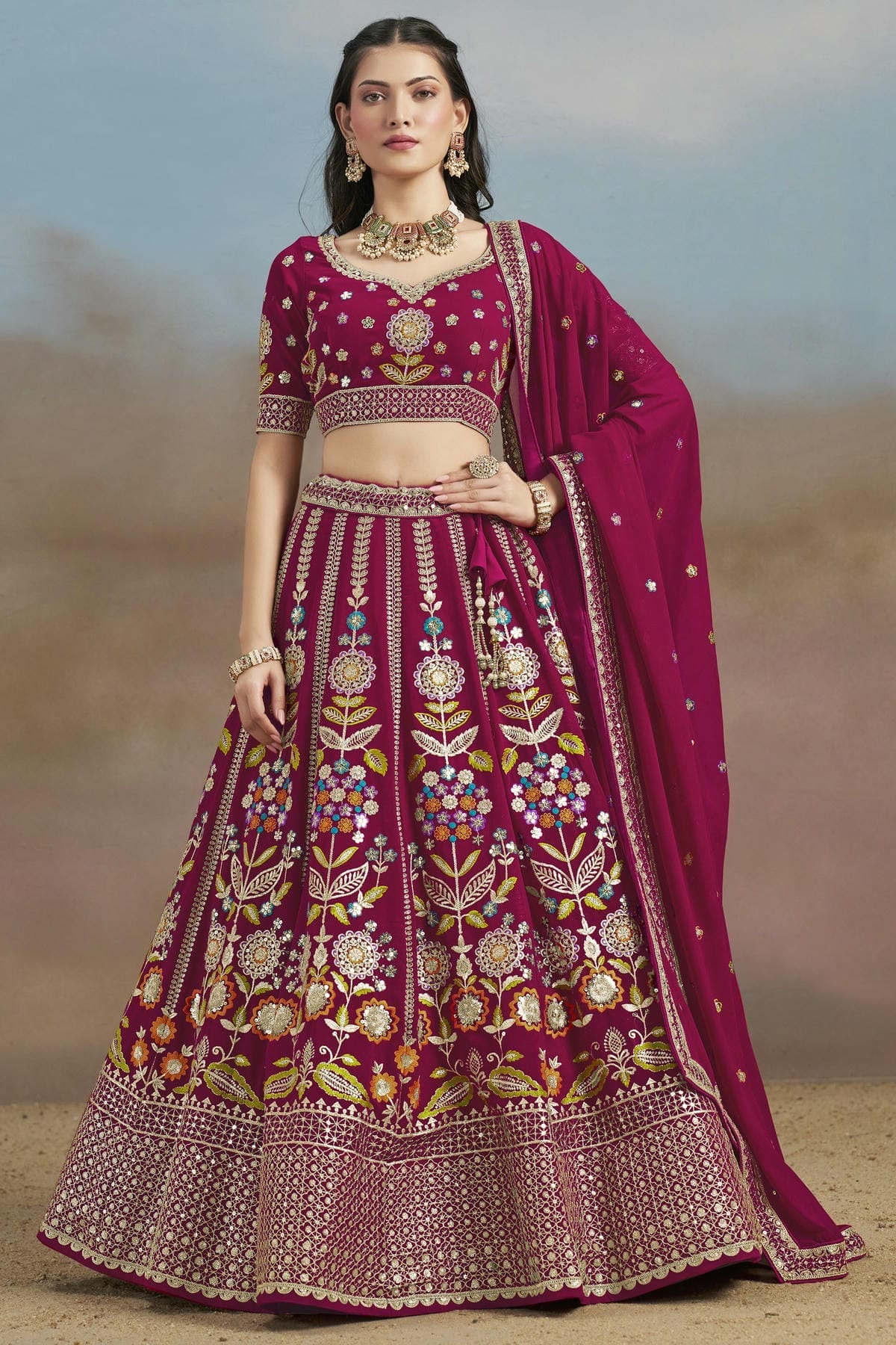 Georgette Lehenga Choli In Pink Colour LC10110147