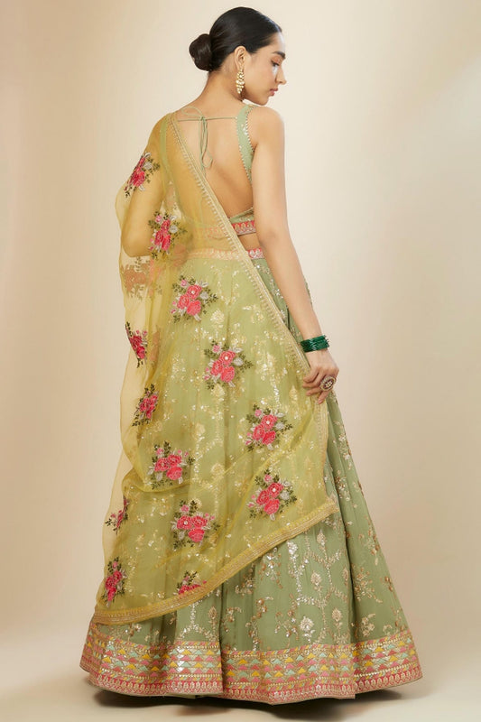 Georgette Lehenga Choli In Pista Green Colour LC10110175