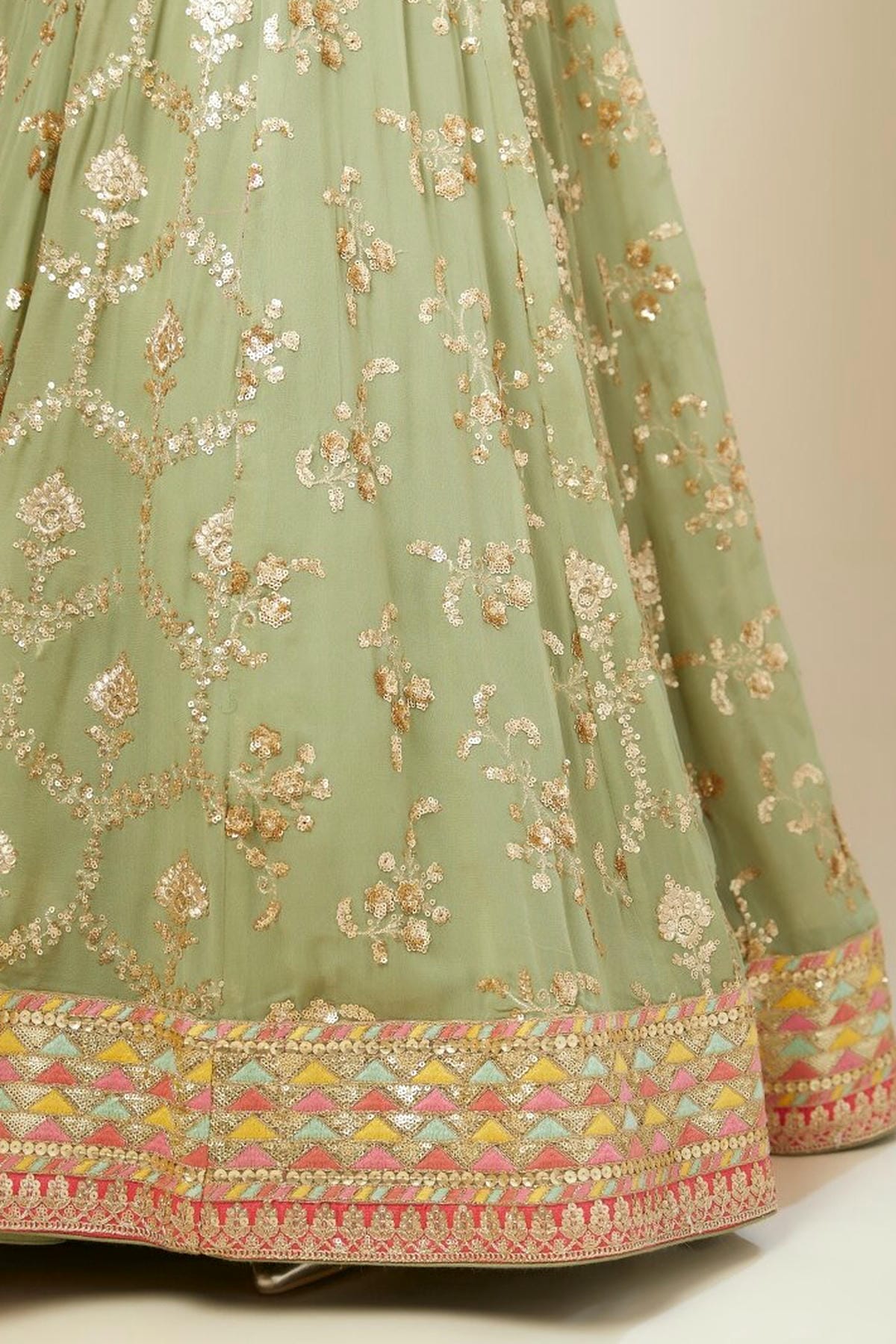 Georgette Lehenga Choli In Pista Green Colour LC10110175