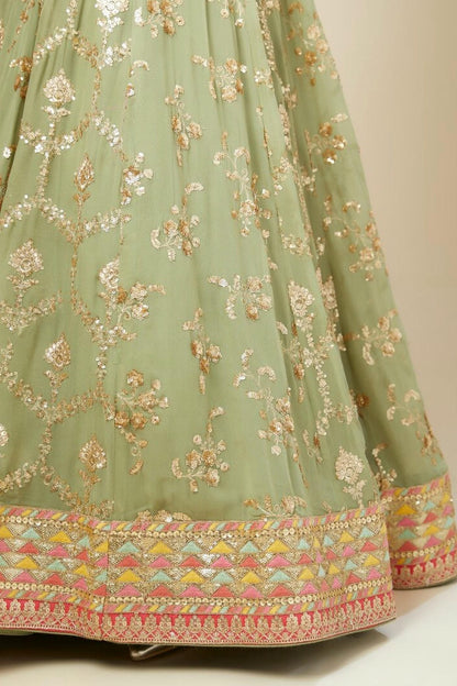 Georgette Lehenga Choli In Pista Green Colour LC10110175