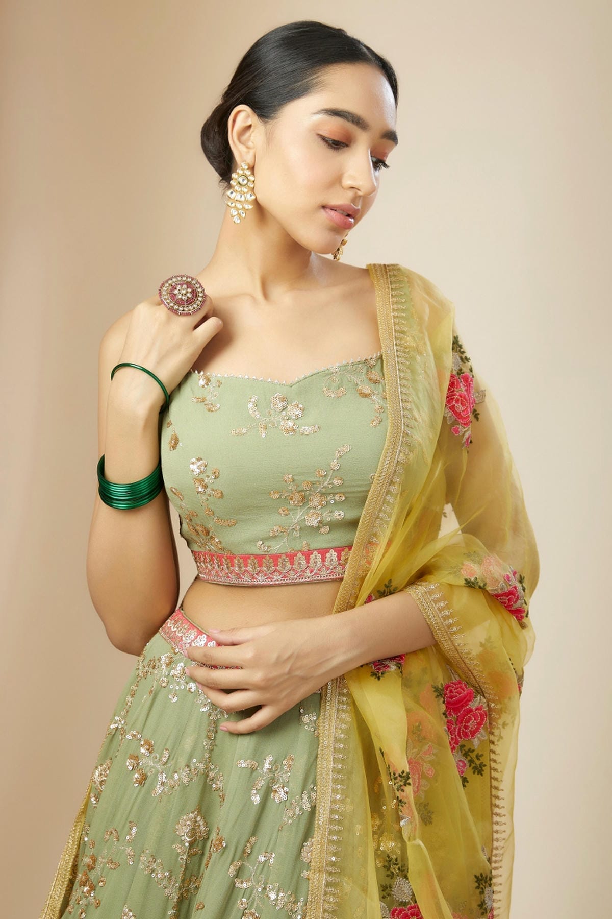 Georgette Lehenga Choli In Pista Green Colour LC10110175