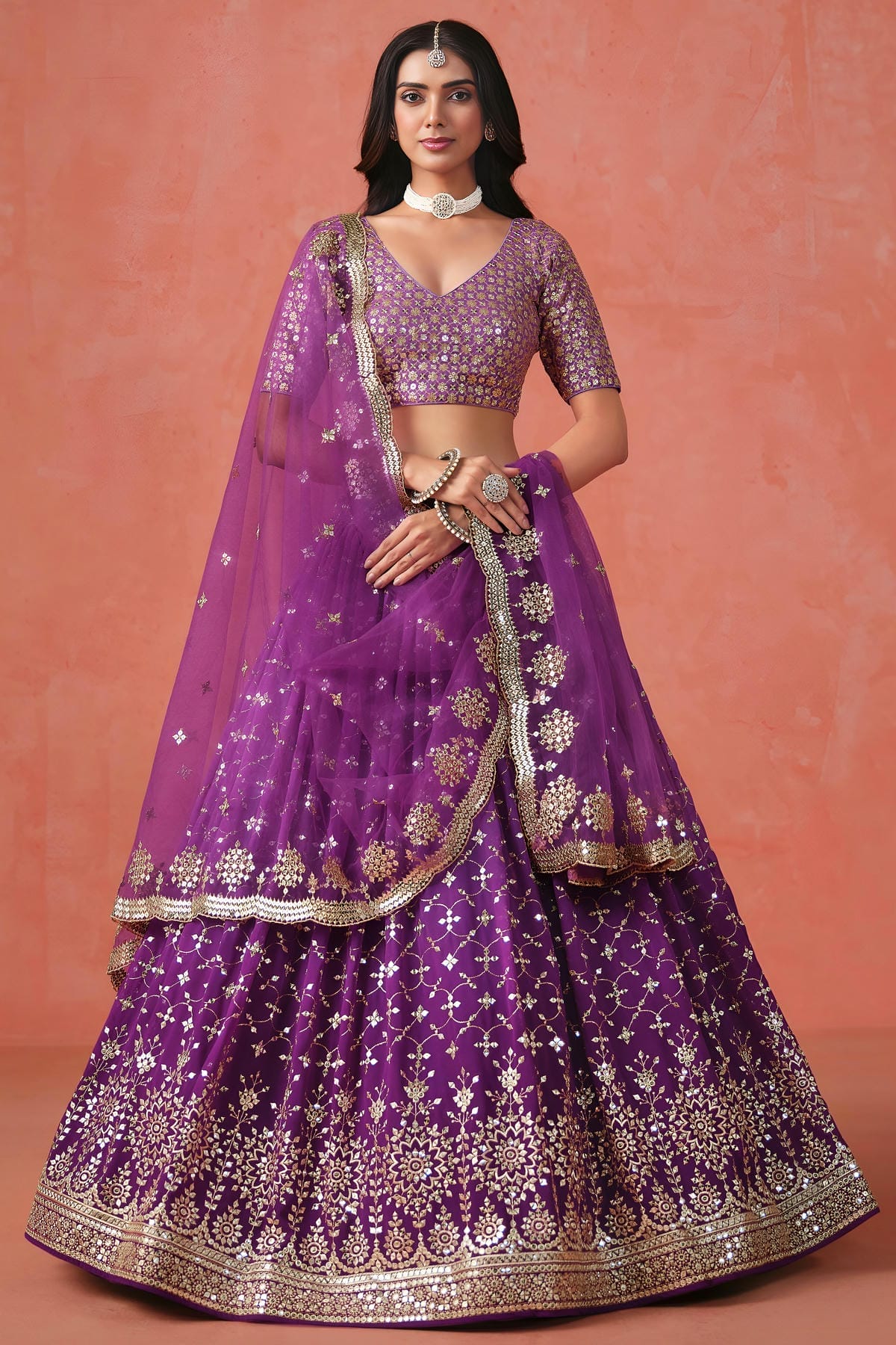 Georgette Lehenga Choli In Purple Colour LC10110123