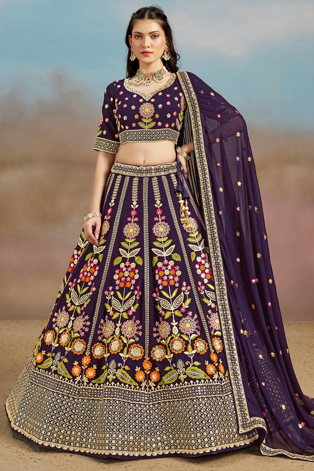 Georgette Lehenga Choli In Purple Colour LC10110146