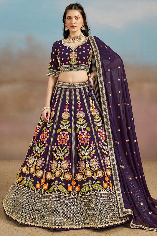Georgette Lehenga Choli In Purple Colour LC10110146