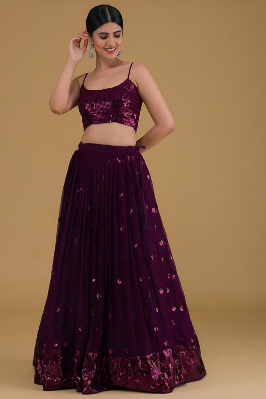 Georgette Lehenga Choli In Purple Colour LC10110164