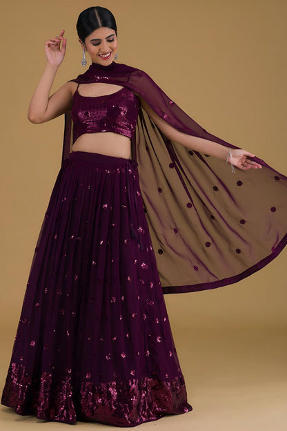 Georgette Lehenga Choli In Purple Colour LC10110164