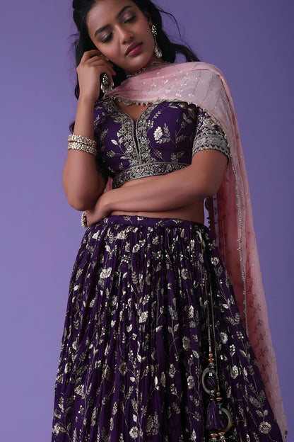 Georgette Lehenga Choli In Purple Colour LC10110179