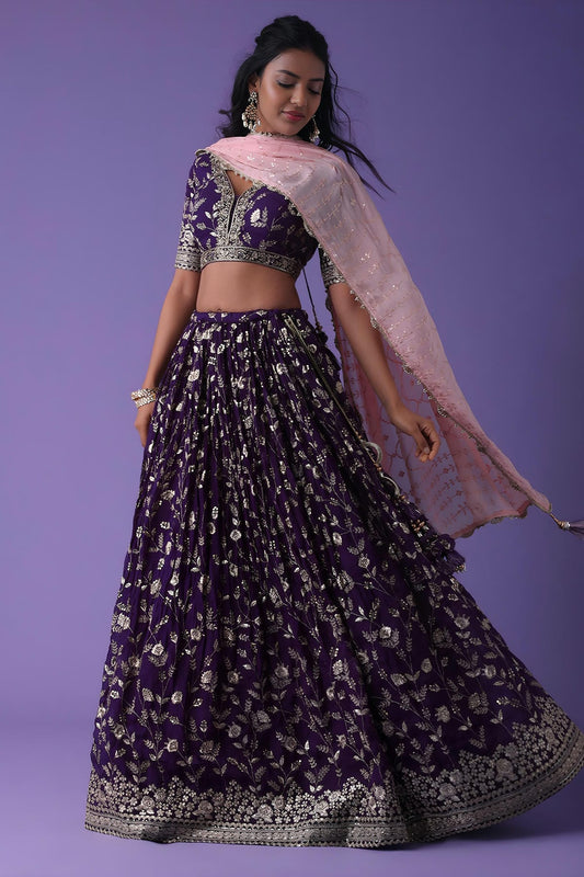 Georgette Lehenga Choli In Purple Colour LC10110179