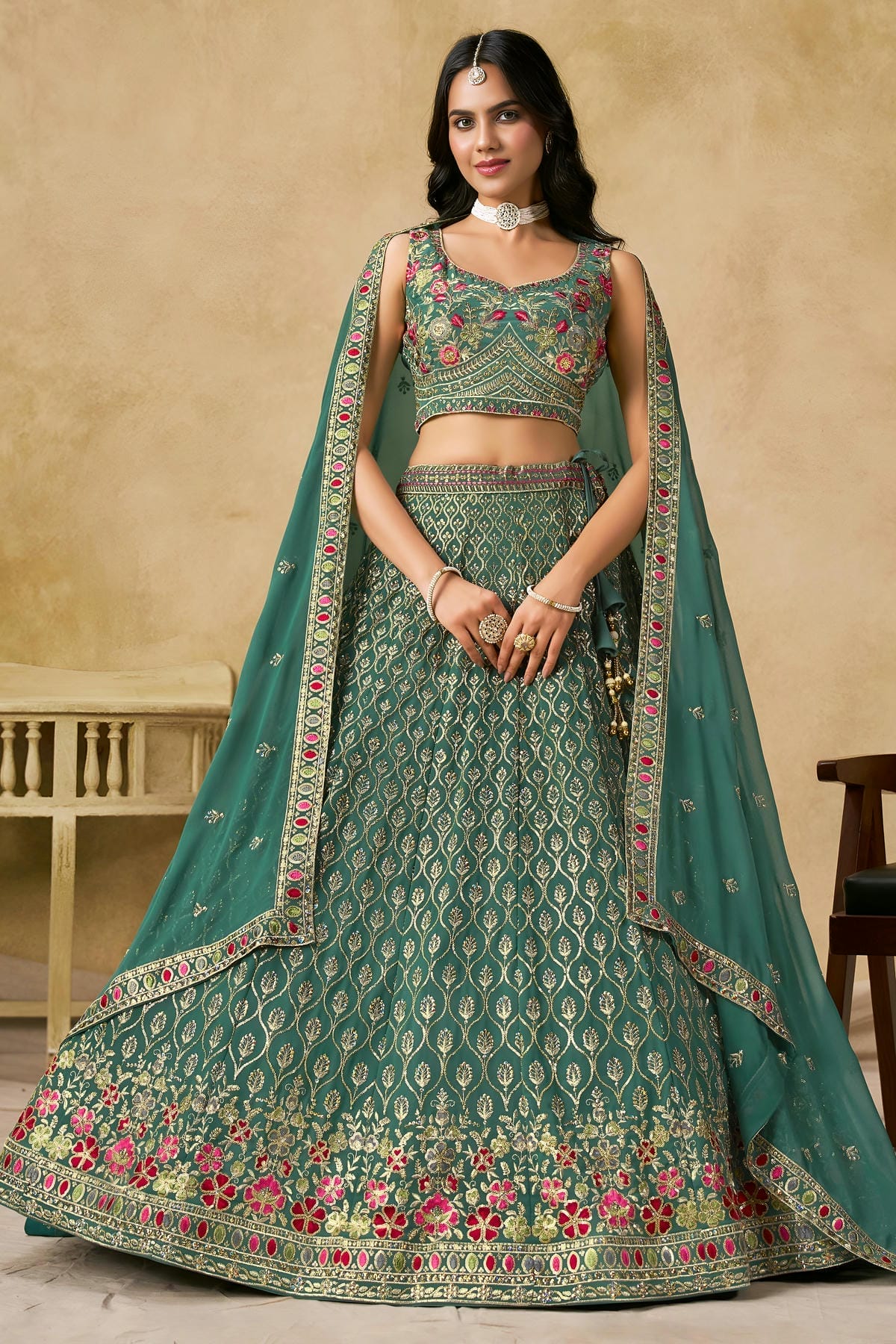 Georgette Lehenga Choli In Rama Blue Colour LC10110112