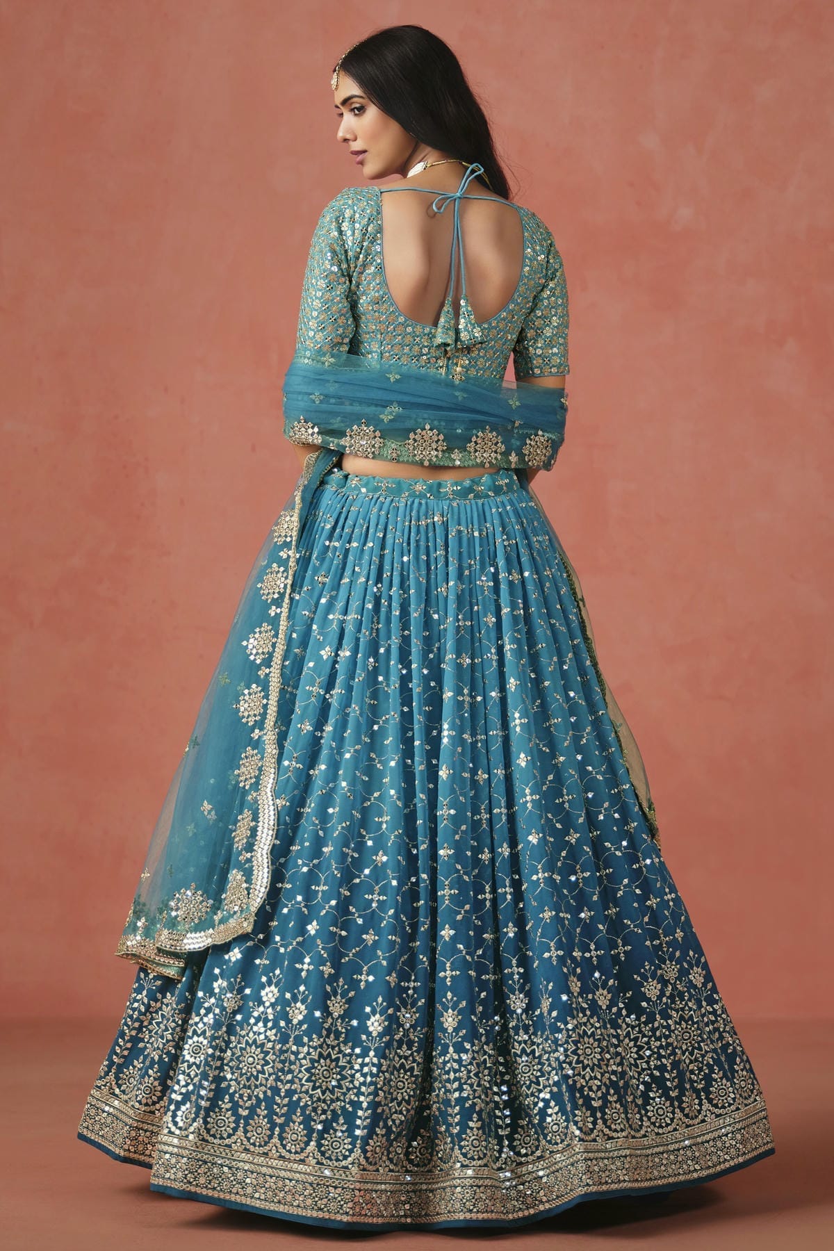 Georgette Lehenga Choli In Rama Blue Colour LC10110124