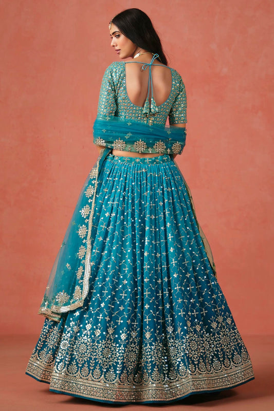 Georgette Lehenga Choli In Rama Blue Colour LC10110124