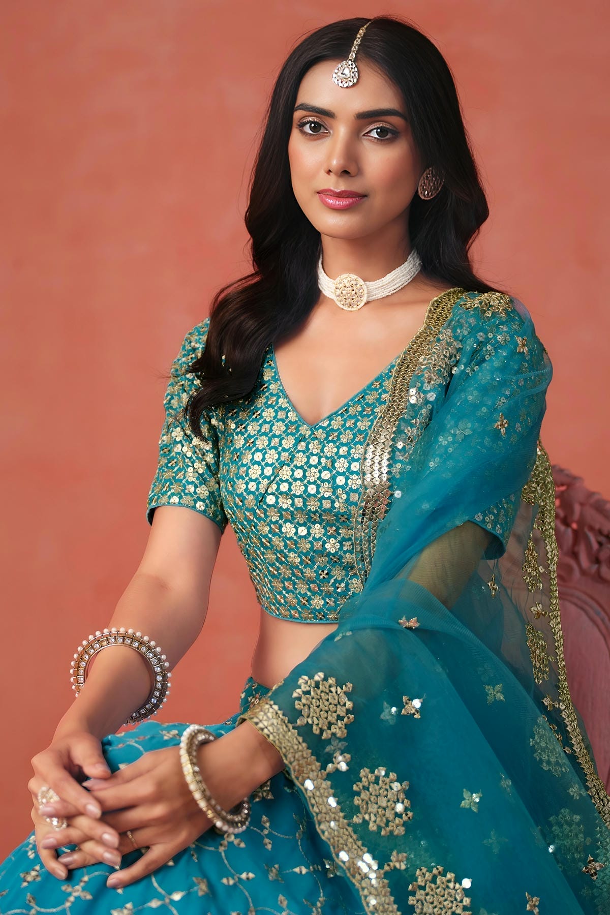 Georgette Lehenga Choli In Rama Blue Colour LC10110124