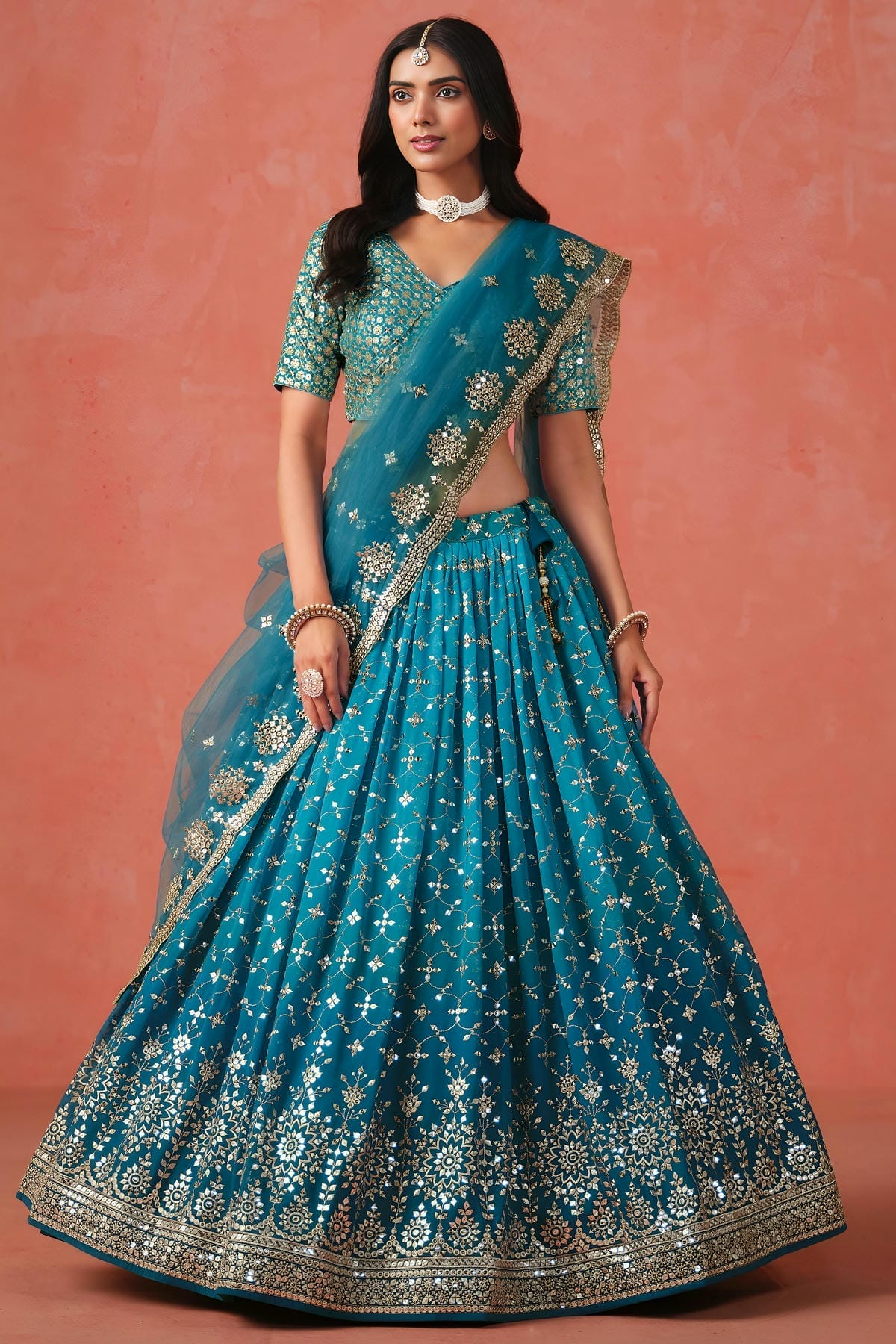 Georgette Lehenga Choli In Rama Blue Colour LC10110124