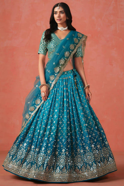 Georgette Lehenga Choli In Rama Blue Colour LC10110124