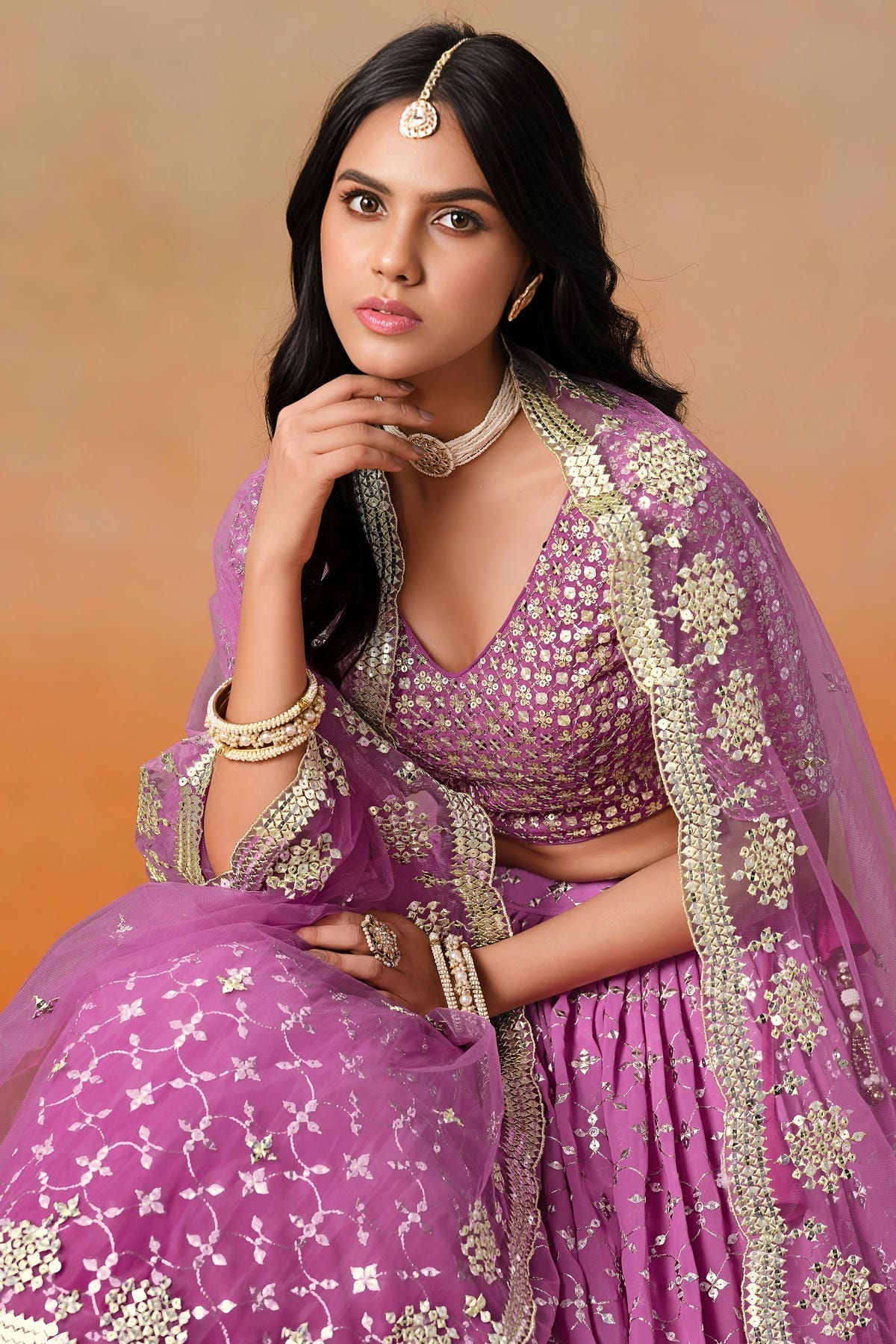 Georgette Lehenga Choli In Rani Pink Colour LC10110125