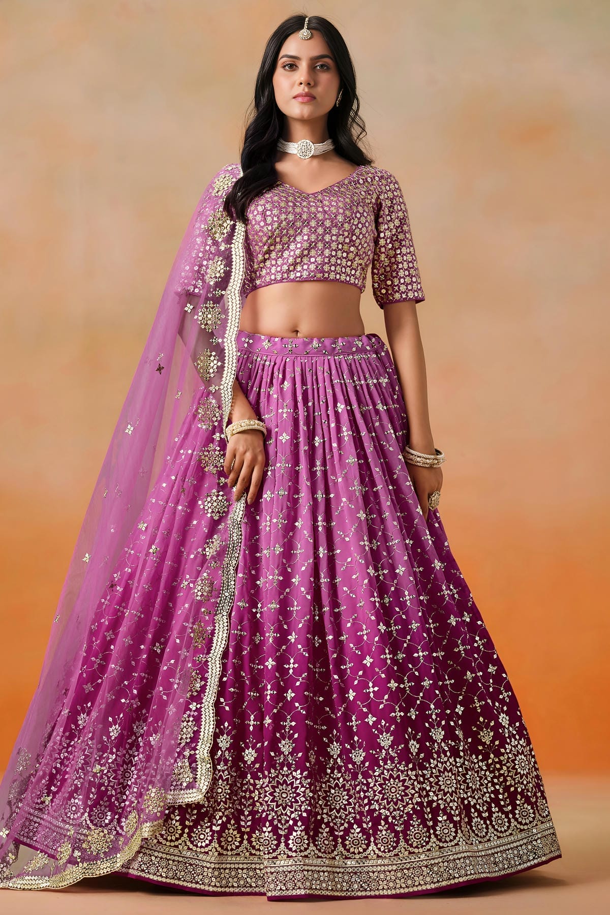 Georgette Lehenga Choli In Rani Pink Colour LC10110125