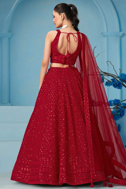 Georgette Lehenga Choli In Red Colour LC10110141