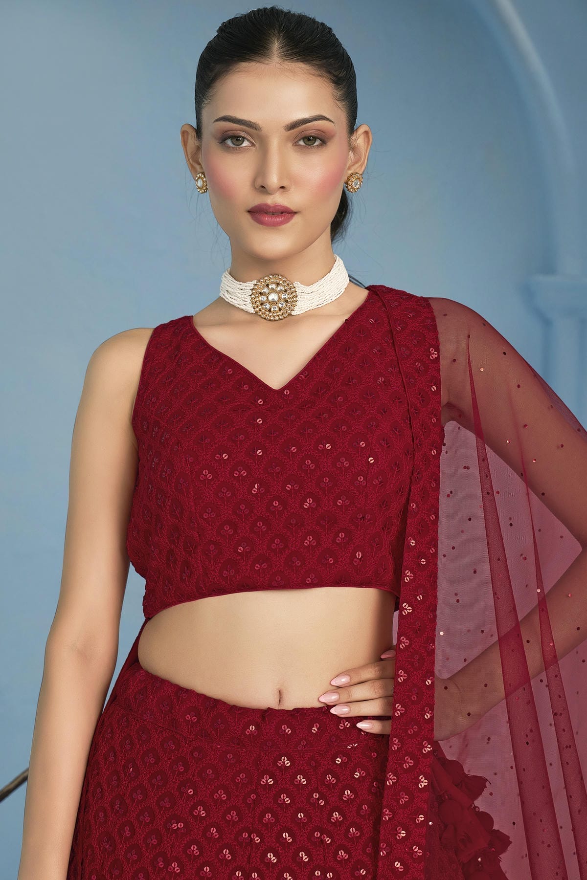 Georgette Lehenga Choli In Red Colour LC10110141