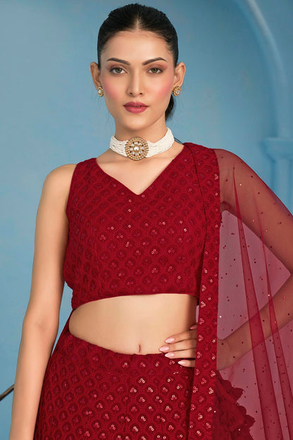 Georgette Lehenga Choli In Red Colour LC10110141