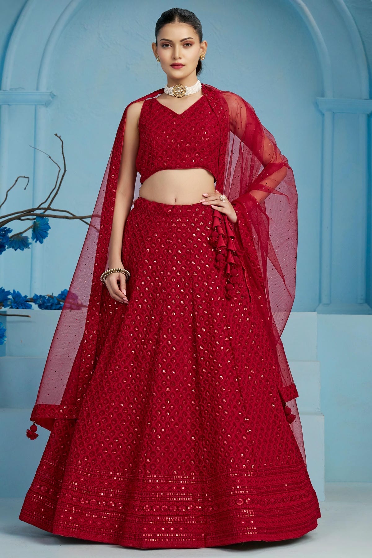 Georgette Lehenga Choli In Red Colour LC10110141