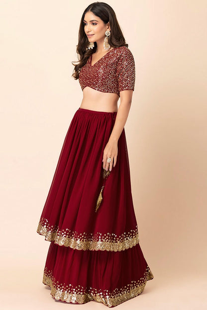 Georgette Lehenga Choli In Red Colour LC10110158