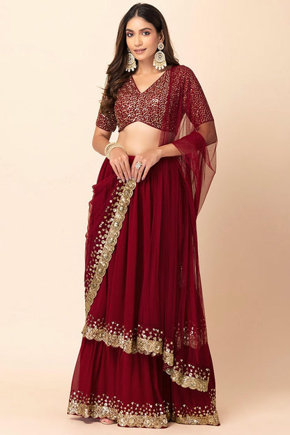 Georgette Lehenga Choli In Red Colour LC10110158