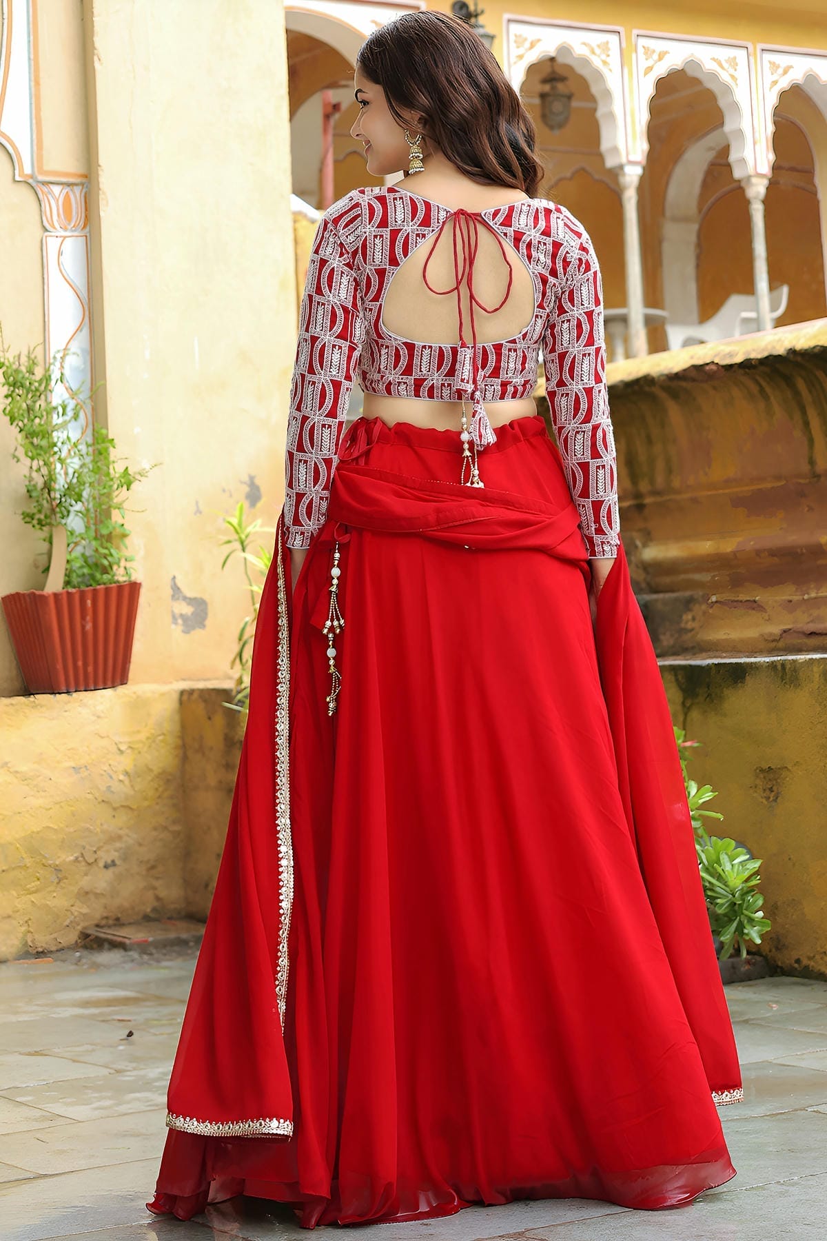 Georgette Lehenga Choli In Red Colour LC10110180