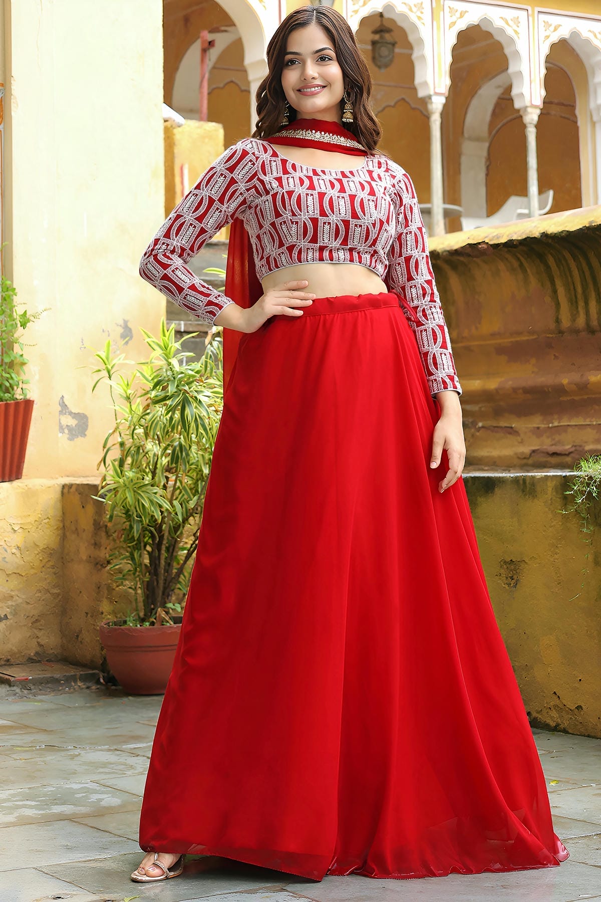 Georgette Lehenga Choli In Red Colour LC10110180