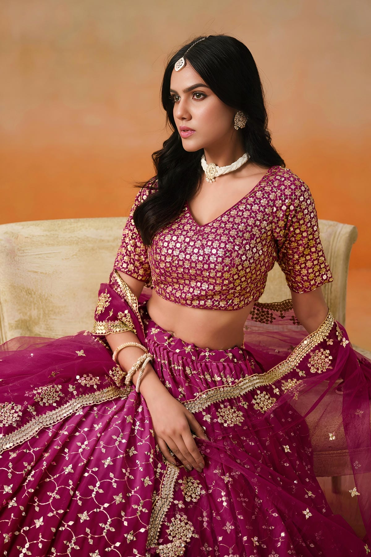 Georgette Lehenga Choli In Red Pink Colour LC10110126