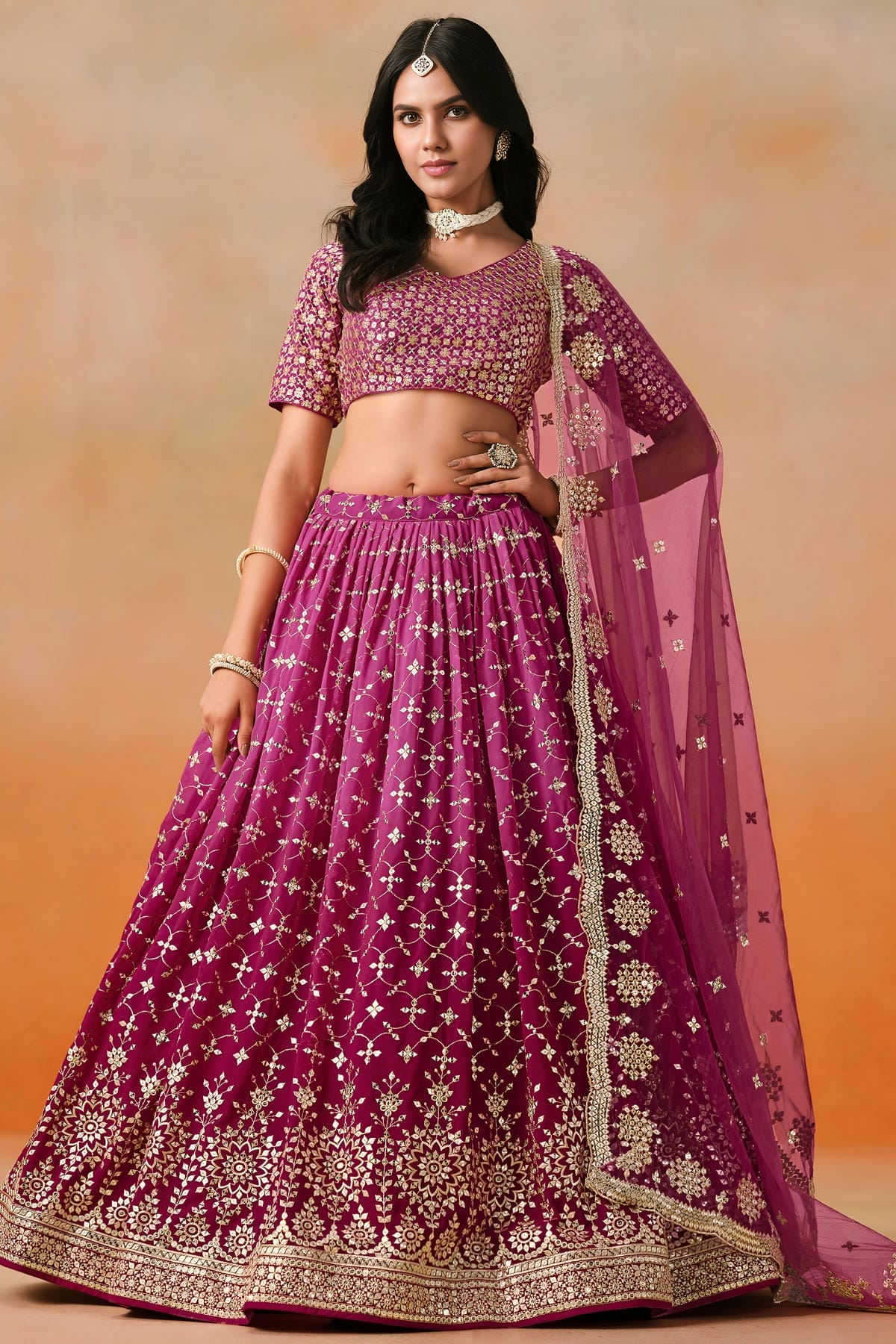 Georgette Lehenga Choli In Red Pink Colour LC10110126