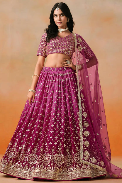 Georgette Lehenga Choli In Red Pink Colour LC10110126