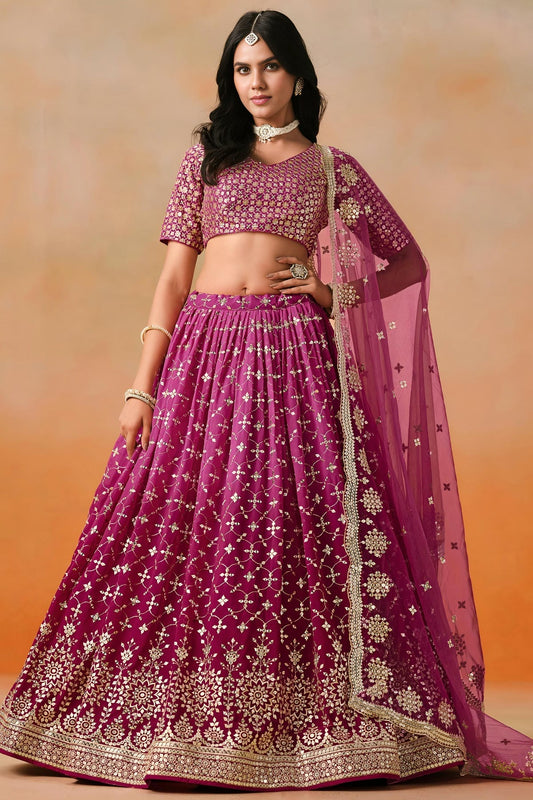 Georgette Lehenga Choli In Red Pink Colour LC10110126