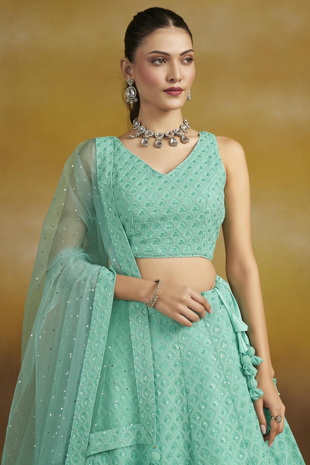 Georgette Lehenga Choli In Sky Blue Colour LC10110137